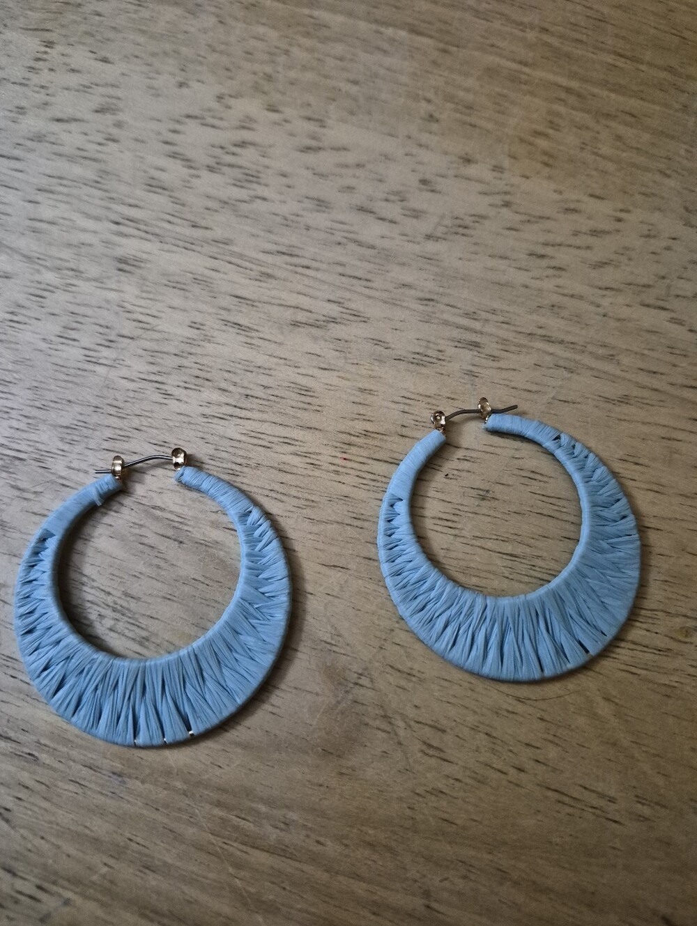 Blue Raffia Hoop Earrings